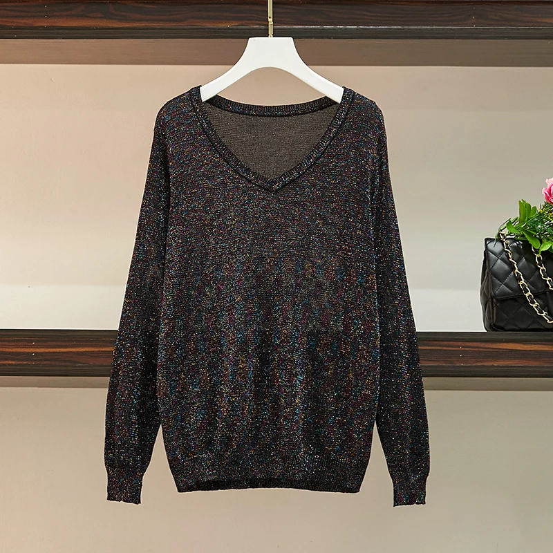 Свитер женский в стиле оверсайз с люрексом блестящий пуловер длинными рукавами