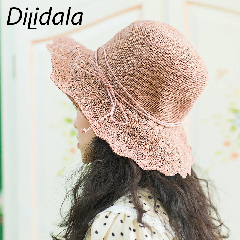 Dilidala Пляжная дорожная соломенная шляпа для женщин летняя женская вязаная рафия