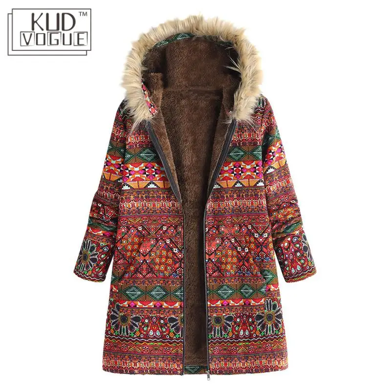 Женская зимняя теплая верхняя одежда большие размеры винтажная Геометрическая с