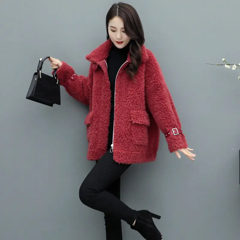 

ZHUISHU Fur Coat Women 2021 Winter Imitation Lamb Hair Granular Velvet Korean Version Thick Wild Pure Color Coat Trend