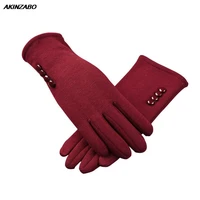 fashion button ladies warm gloves women autumn winter womens gloves fleece velvet thickened female touch screen thermal gloves