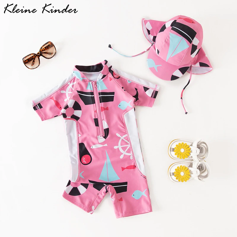 Купальный костюм для детей цельный купальный с шапочкой от солнца одежда купания
