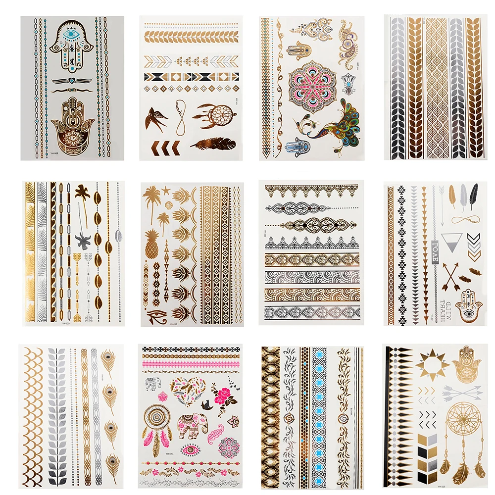 Поддельные тату наклейки водостойкие металлические с перьями для женщин