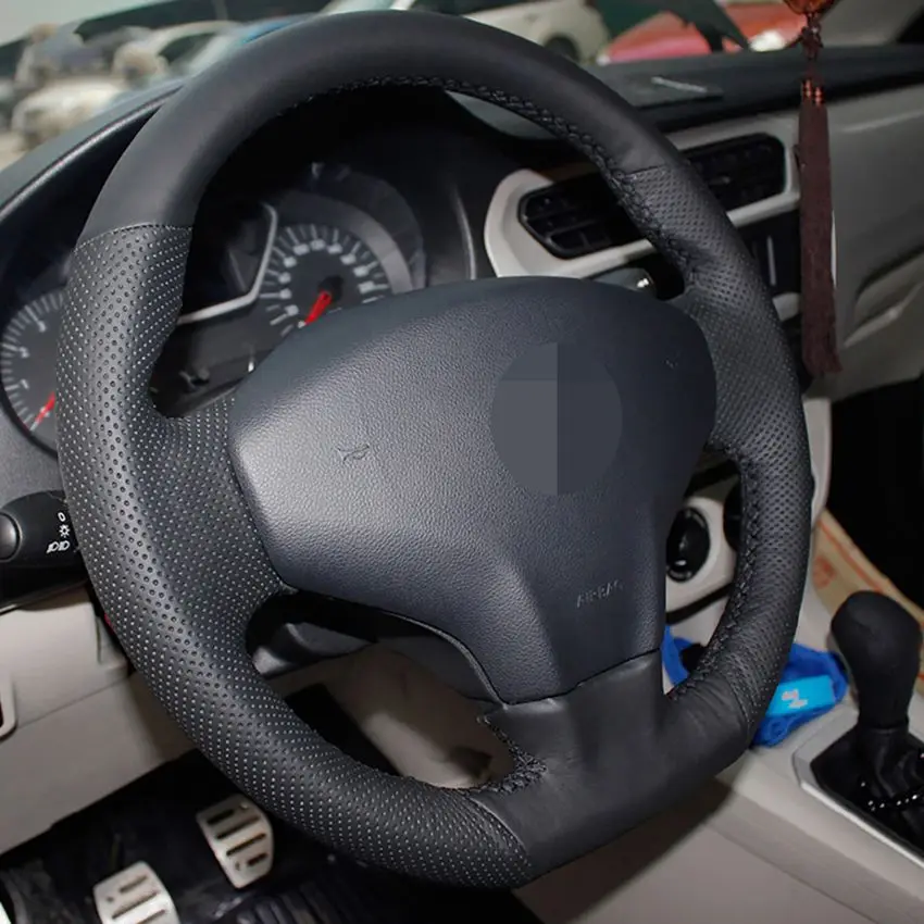 Черный чехол на руль из искусственной кожи ручной работы для Citroen Elysee C-Elysee Elysee peugeot 301