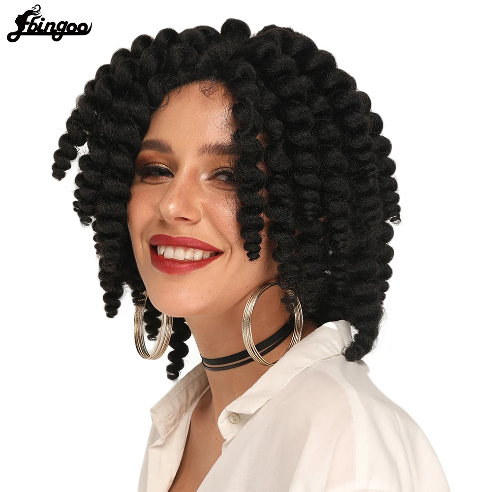 Ebingoo Short Curly Futura Fiber Black Synthetic Lace Front Wig with Baby Hair Bouncy Unique for Women Brand New Style