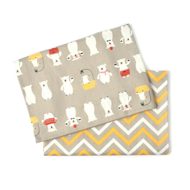Yellow 2 шт., 50*40 см, волнистый медведь, хлопок, саржа, с принтом, ткань для детей, хлопок, ткань для шитья, для рукоделия, для шитья, стеганное, жировые кварталы, материал для ребенка - Цвет: Yellow