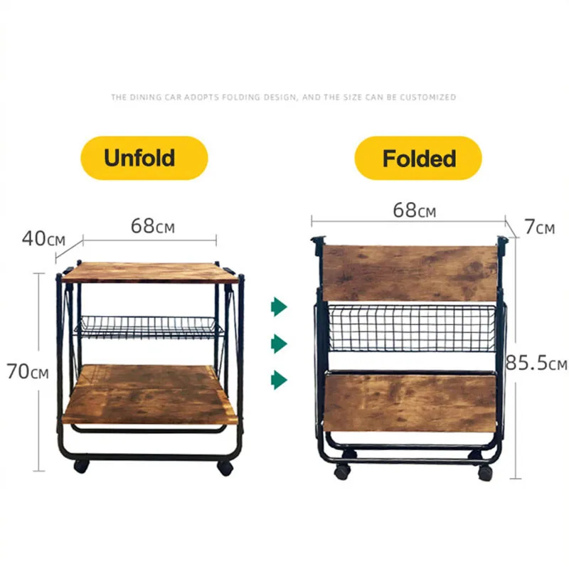 

Foldable Mobile Dining Car Trolley Three-tier Stainless Steel Dining Car Home Kitchen Tea Cart Small Table Commercial Wine Car