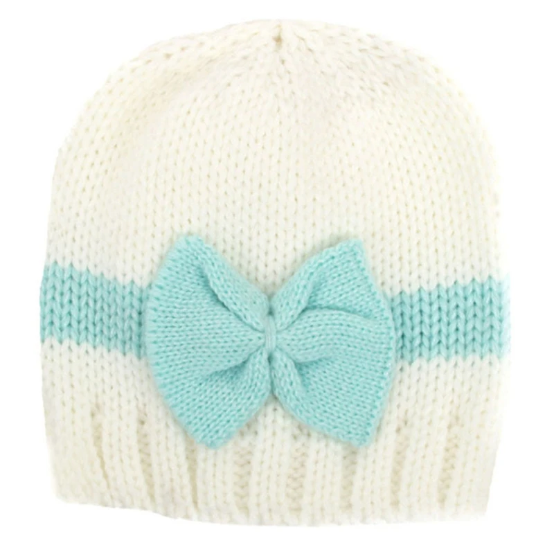 

Newborn Hat Baby Knitting Wool Hat Baby Spell Color Bow Hat Winter Warm Hat Boy And Girl Knit Beanies Newborn Photography Props