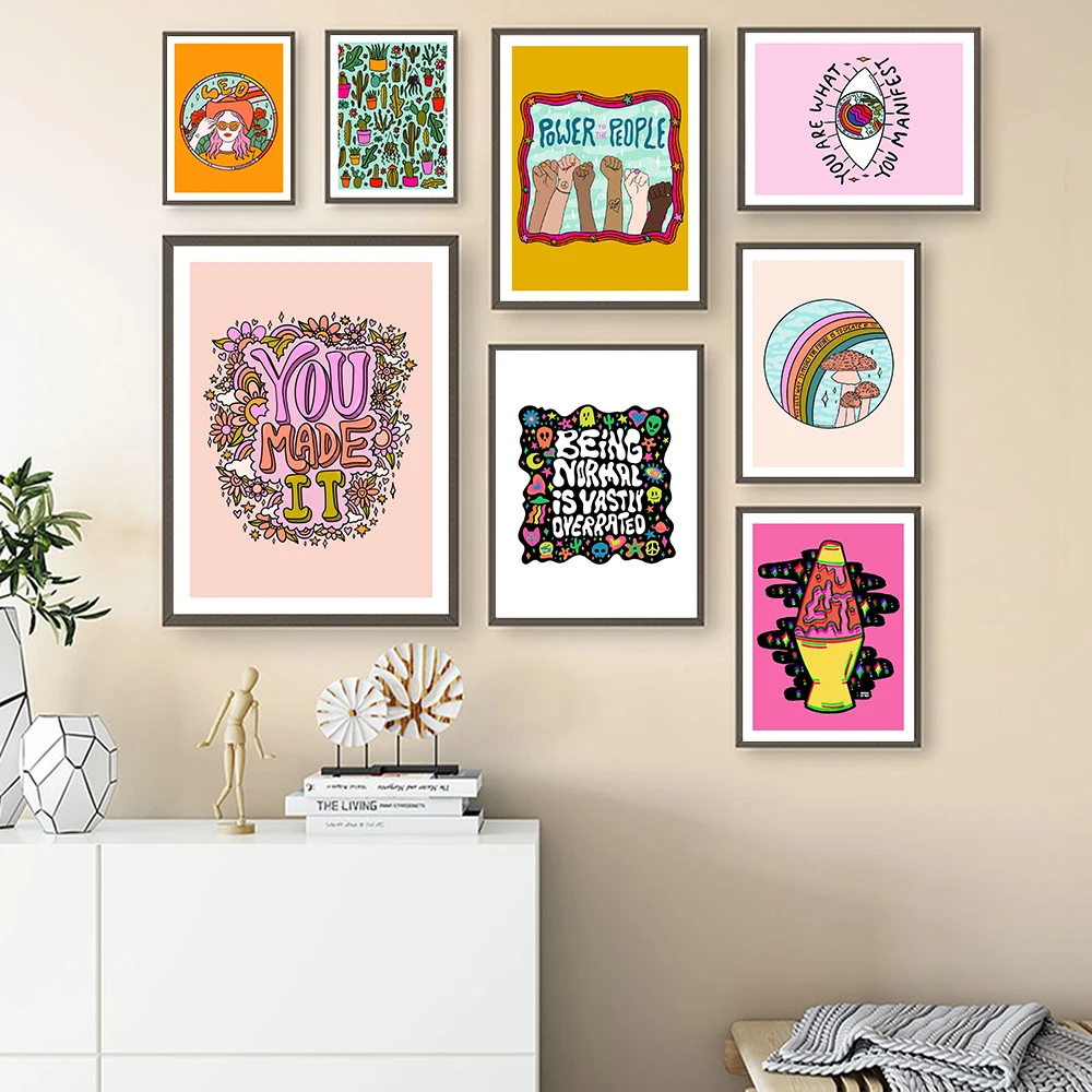 

Bohemian Retro Positive Art Quote Print Poster Abstract Girls Plants Canvas Painting Colorful Wall Pictures Bed Room Home Decor