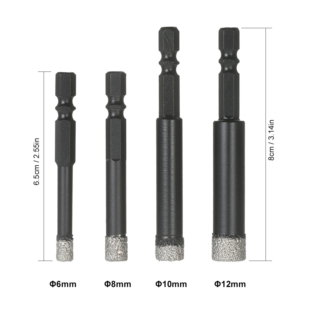 

Dry Diamond Hole Saw 4-Piece Drill Bit Set 6mm 8mm 10mm 12mm with Hex Head Cooling Wax for Porcelain Tile Hole Saw