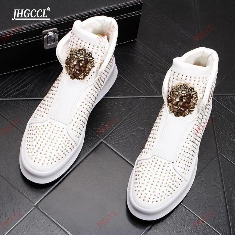 НОВЫЕ брендовые туфли с заклепками для мужчин кожаные лоферы мужские на толстой