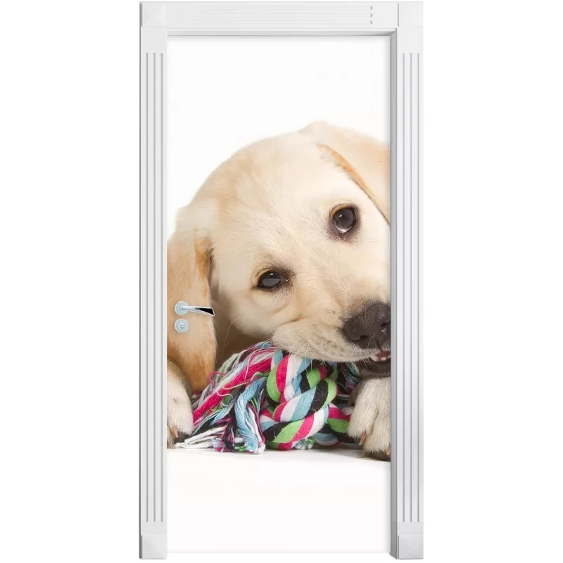 

Самоклеящиеся холщовые наклейки с изображением милой собаки, домашний декор, дверные наклейки с животными, плакат из ПВХ, художественная ка...