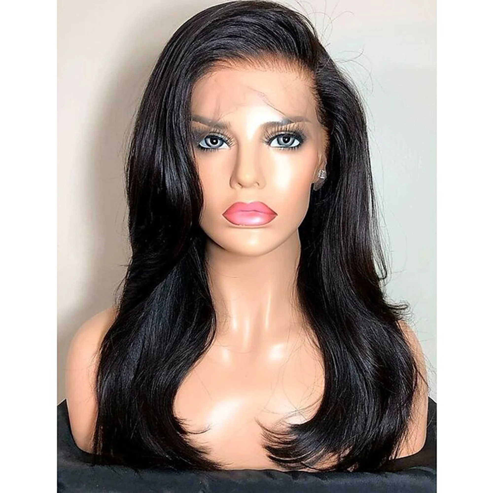 

Remy Real Human Hair hd Lace Front Wig Brazilian Straight Side Part style Bangs 130% Density with Baby Hair Natural Hairline