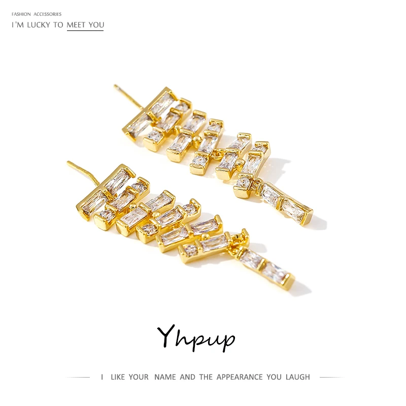 Женские серьги подвески с цирконием Yhpup Роскошные блестящие геометрические для