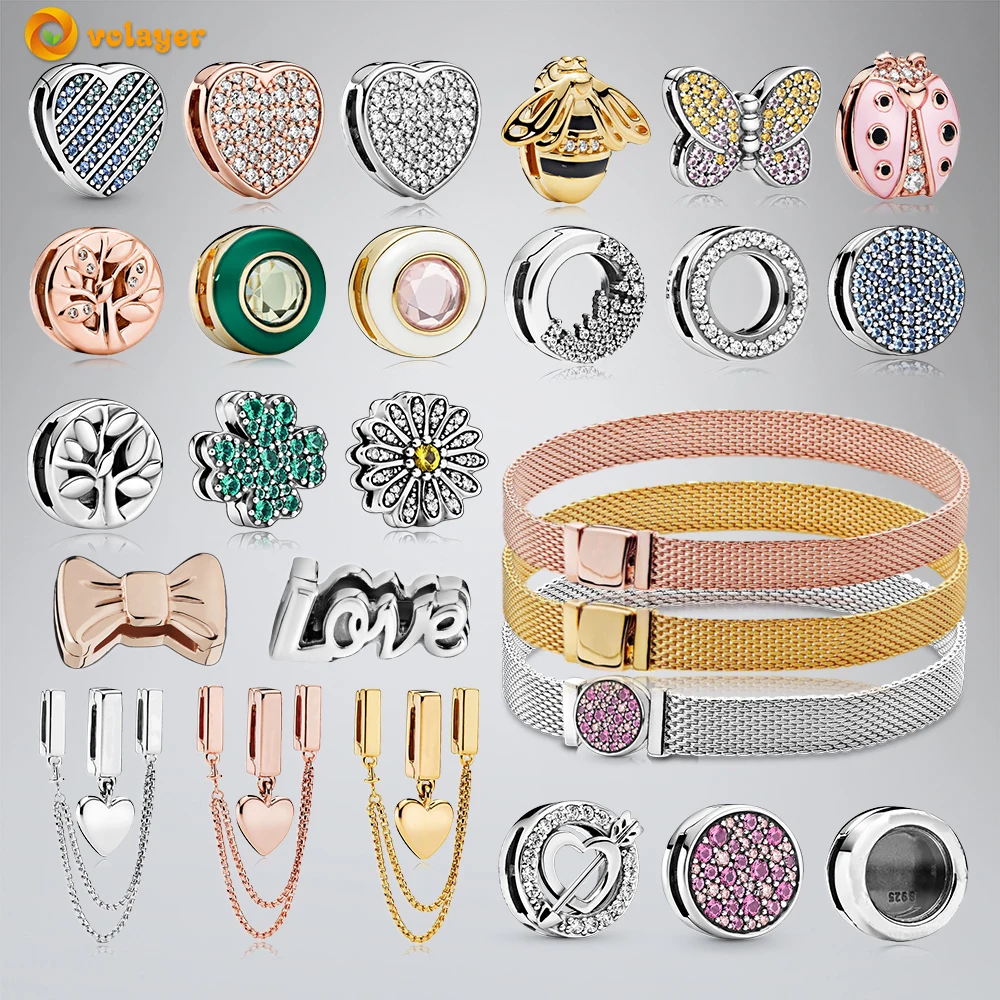 Volayer бусины из стерлингового серебра 925 зажимы Подвески Сердце Маргаритка цветок