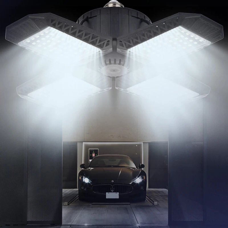 

Led Garage Light E27 80W LED Bulb Deformation Ceiling Light Four Leaf Industrial Lighting For Workshop Warehouse Factory Gym