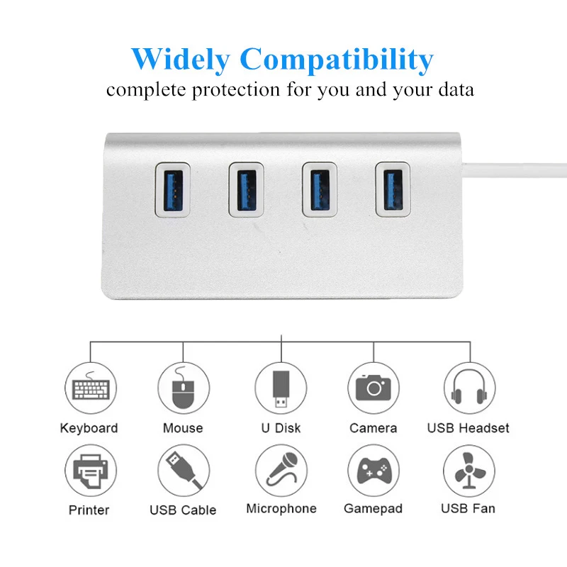 Алюминиевый USB 3 0 концентратор 5 Гбит/с супер скорость 4 порта Портативный