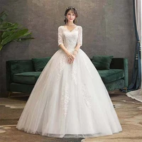 half sleeves wedding dress embroidery v neck tulle backless new fashion plus size wedding gowns for women vestidos de novia g270