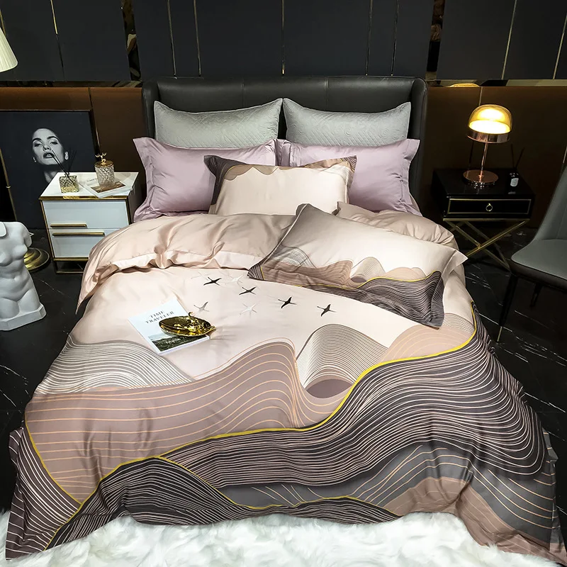 

Tribute Silk Cotton Bedding Set Luxury 4Pcs Digital Printing Bed Linen Flat Sheet Chinese Duvet Cover Set Comforter Cover