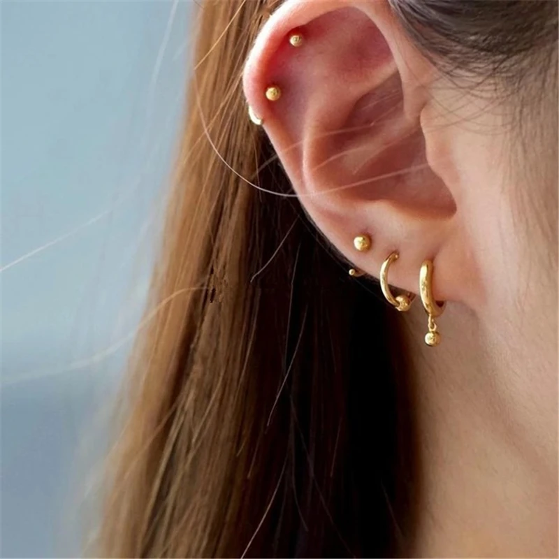 

Minimalist Ball Huggie Hoop Threader Earrings In Sterling Silvers or 14Kc Golds, Pull Through Open Hoop Earrings