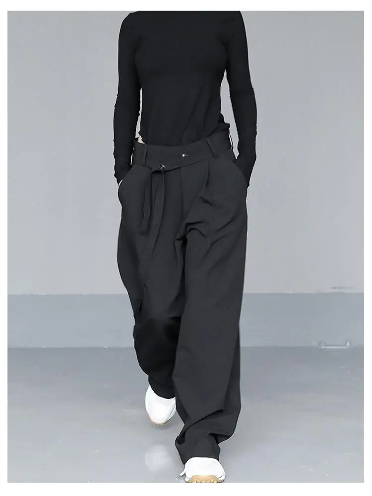 Ladies Wide Leg Straight Pants Spring And Autumn New Black High Waist Casual Large Size Slacks