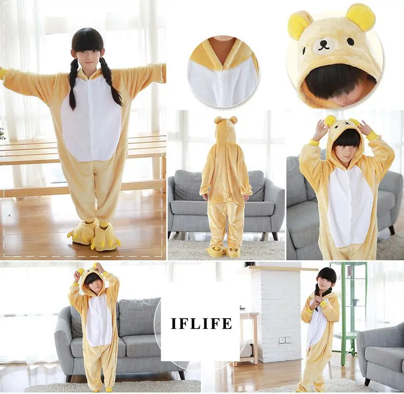 Детский Взрослый медведь Rilakkuma Kigurumi Onesie женский костюм с животными Необычные Мягкие Аниме Косплей пижамы детский зимний комбинезон для мальчиков и девочек