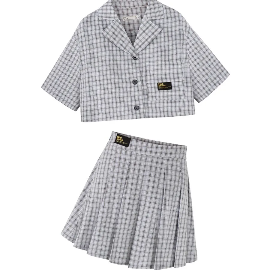 Женский винтажный комплект из рубашки с коротким рукавом и плиссированной юбки| |