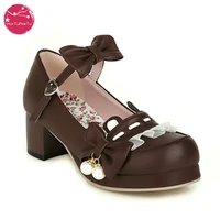 japanese style sweet bow lace princess lolita shoes lace up med heel buckle strap thick platform pumps with cute ears pearl 2021