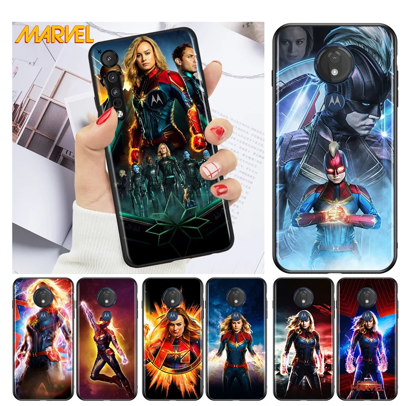 

Captain Marvel for Motorola G9 G8 G E7 E6 One Play Marco Hyper Fusion Stylus Power Edge Plus Black Phone Case