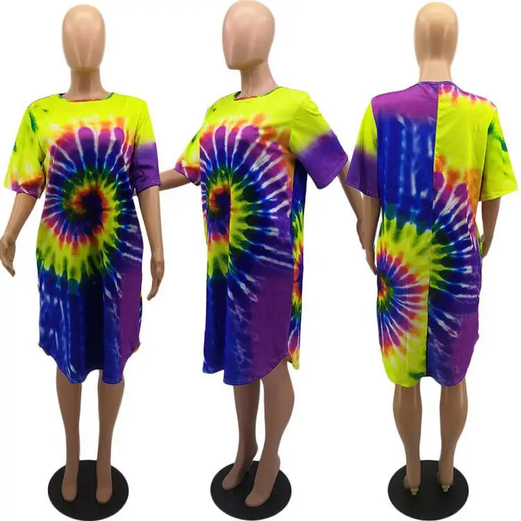 HAOYUAN Tie Dye, платье размера плюс, женская осенняя одежда, Robe Femme, больше размера d, Vestido, сексуальное Клубное рождественское платье, свободная футболка, платья