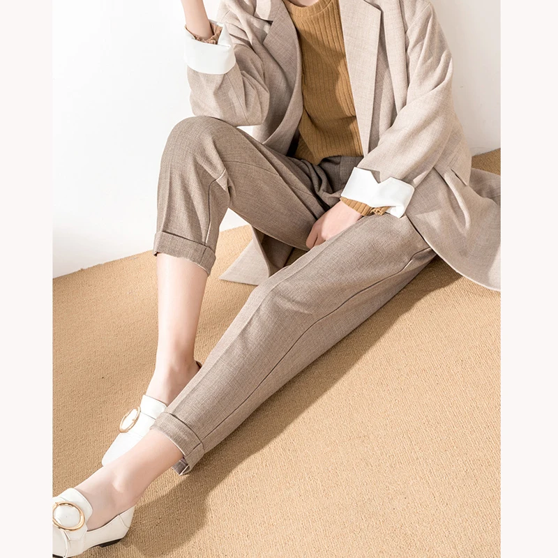 Женские брюки с завышенной талией широкими штанинами длинные прямые свободные