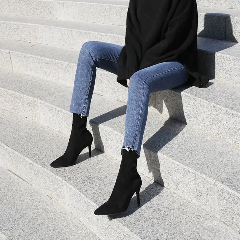 Новинка Осень зима 2021 женская обувь на высоком каблуке с острым носком Сапоги