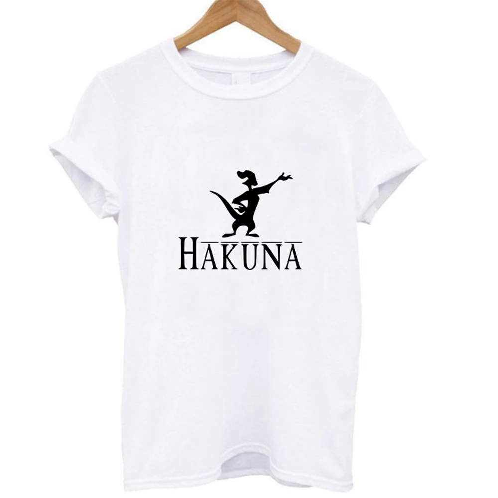 Эффектная женская футболка HAKUNA MATATA, летняя женская футболка, короткий рукав, принт с героями мультфильмов, белая, черная, милые футболки Harajuku
