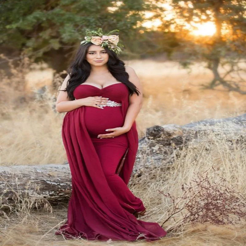 

Maternity Pregnancy Dress Photography Props Maxi Maternity Gown Long Tailing Pregnant Dresses Photo Shooting for Women