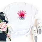 Футболка Namaste, Женская Винтажная футболка с красивым цветком лотоса, Женская Повседневная футболка с круглым вырезом, женская белая Повседневная футболка