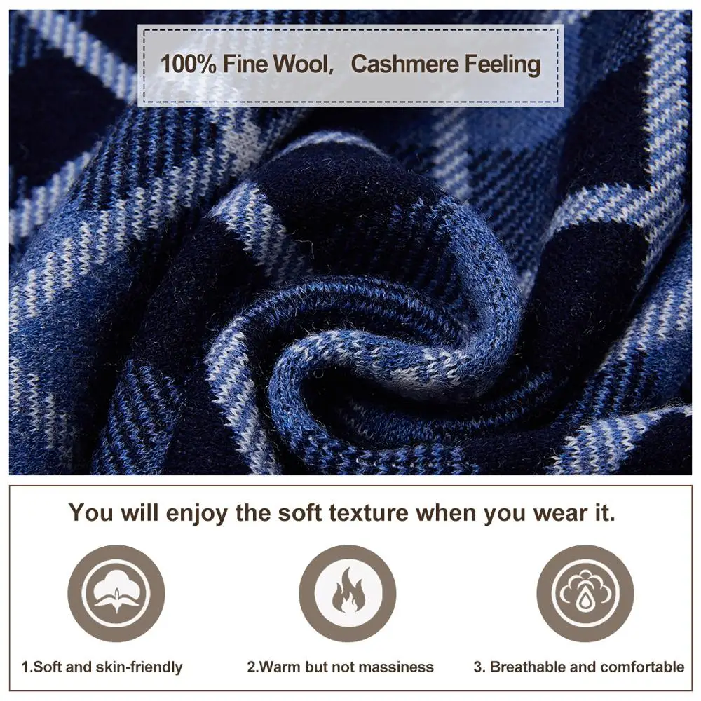 

Men Winter Cashmere Scarf Soft Warm - Long Cotton Scarves