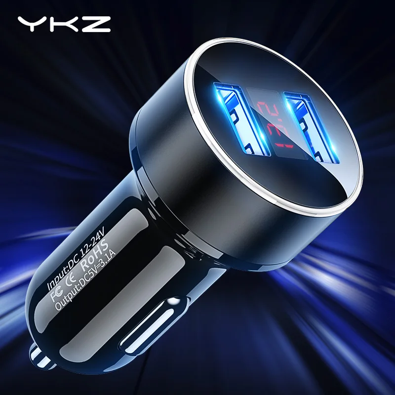 Автомобильное зарядное устройство YKZ с двумя USB портами 3 1 А быстрое со