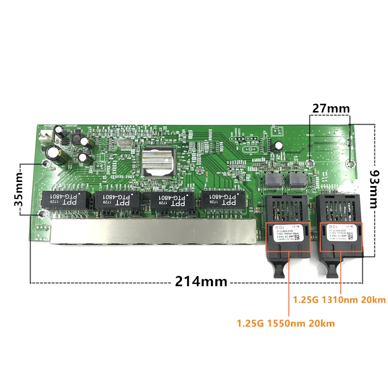 Оптоволоконный коммутатор Reverse 10/100/1000M Gigabit Ethernet один режим 8 RJ45 и 2 SC волоконный