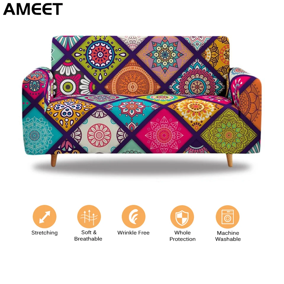 

Эластичный чехол для дивана в этническом стиле, Универсальный Регулируемый L-образный секционный чехол для дивана, раздвижной чехол для сид...