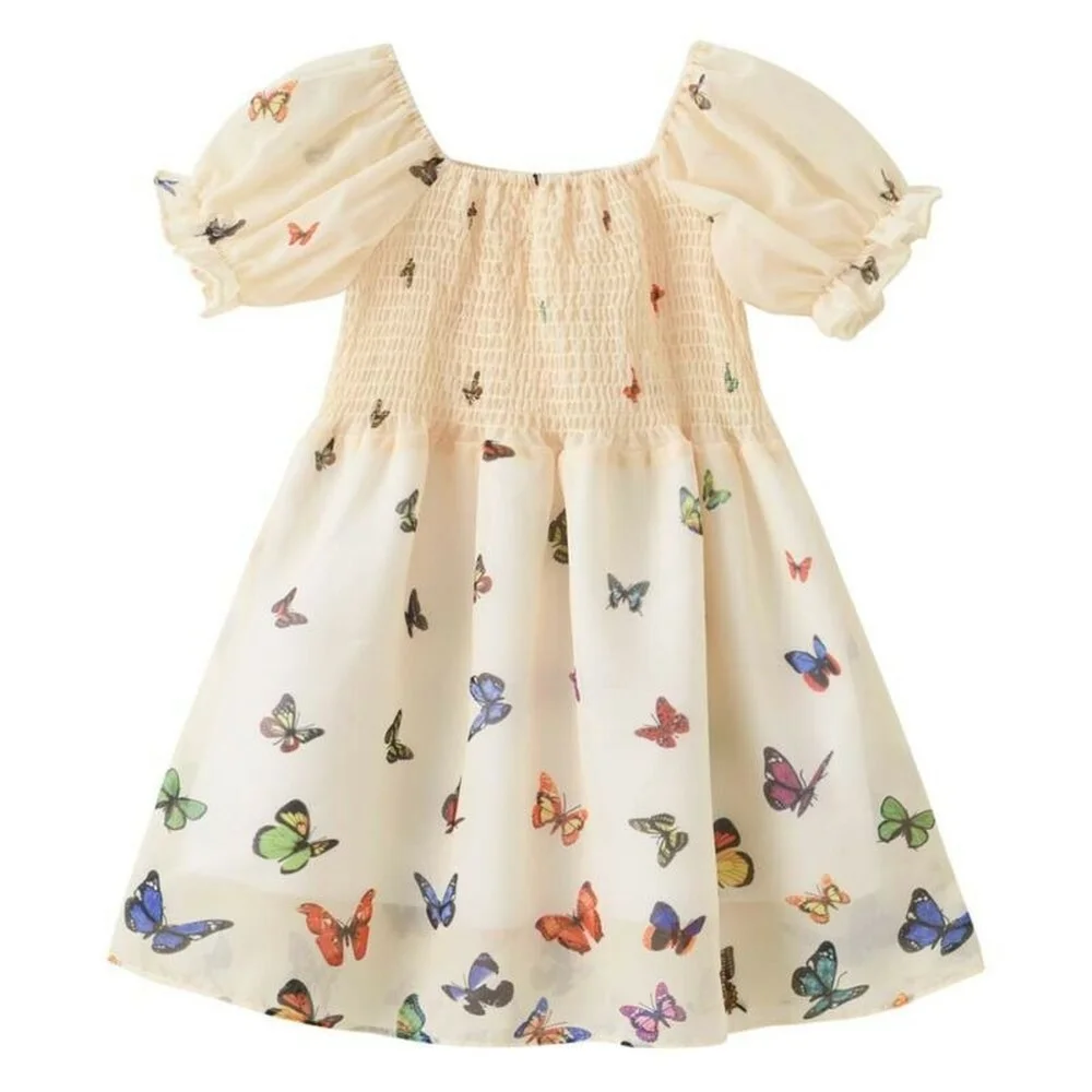 

Kids Girls Butterfly Print Princess Dress Party Short Sleeve Swing Dresses