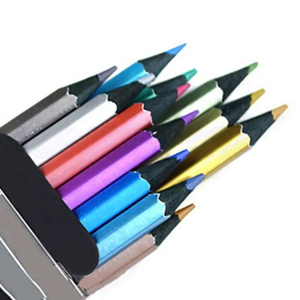 

12pcs Metallic Non-Toxic Colored Drawing Pencils 12 Color Drawing Sketching Pencil Kwaii- Stationery Set