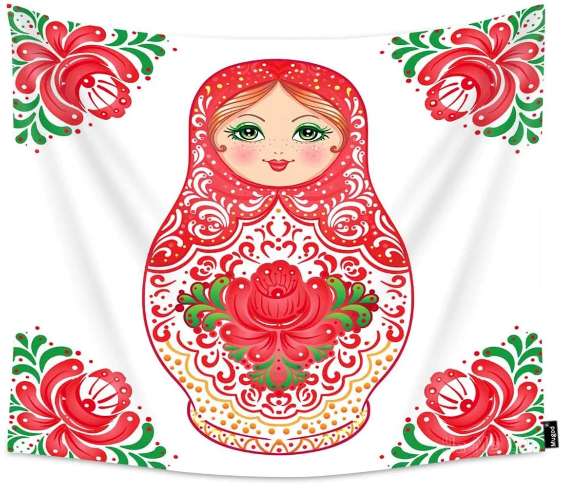 

Tapestry Russian Wooden Nesting Doll With Painted Flowers Home Decor For Bedroom Living Room Dorm