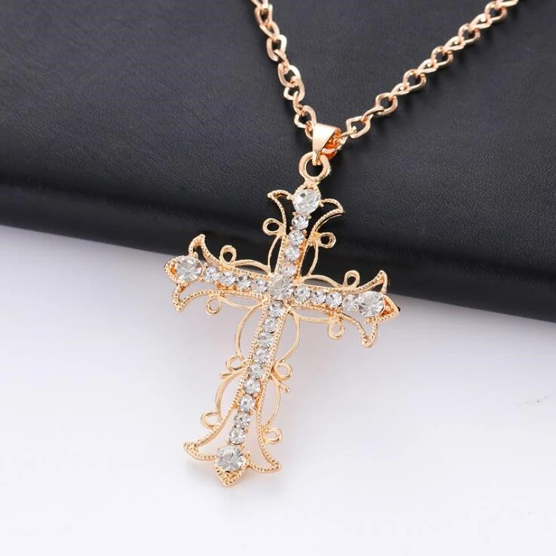 

God We Trust Crystal Cross Pendant Necklace Jewelry Gift for Women