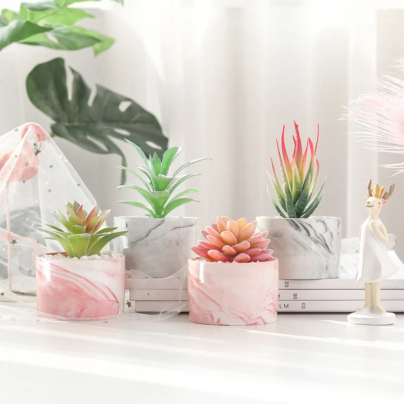 

Marble stone lotus flower pot simulation fleshy potted desktop decoration furnishing articles online store props