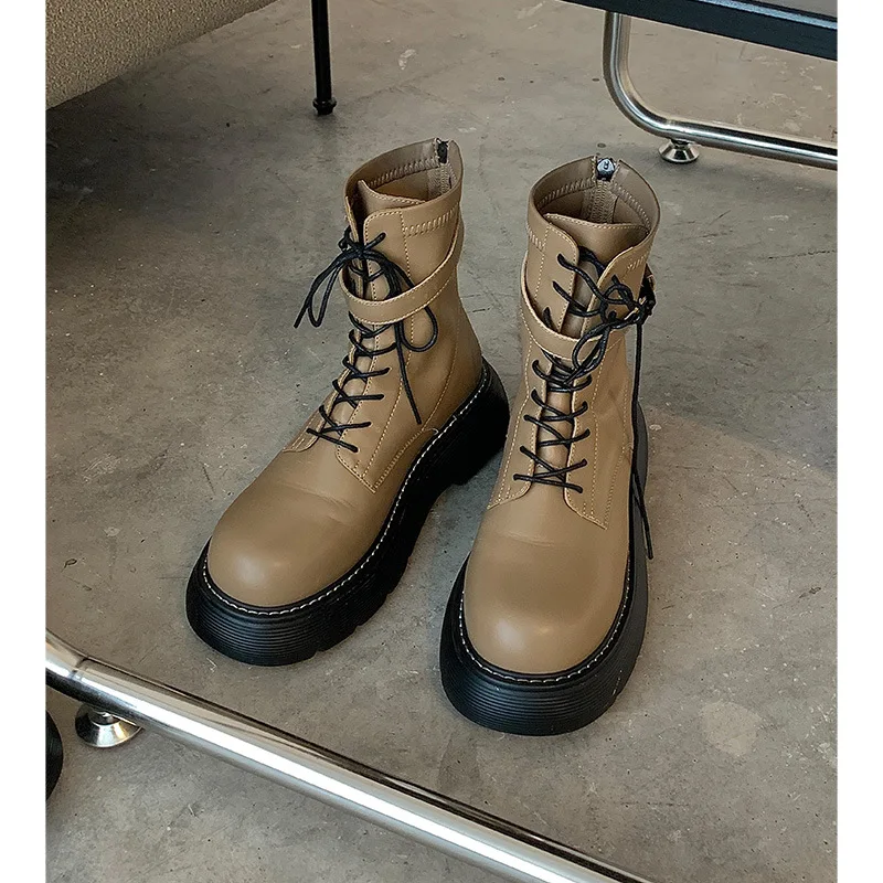 

Women's shoes Martin boots women 2021 new autumn and winter fashion lace up British style single boots thick-soled short boots