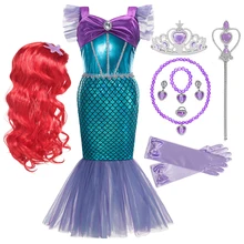 Meisje Prinses Kleine Zeemeermin Ariel Dress Kids Cosplay Fancy Kostuum Kinderen Carnaval Verjaardag Kleren Zomerjurk Up