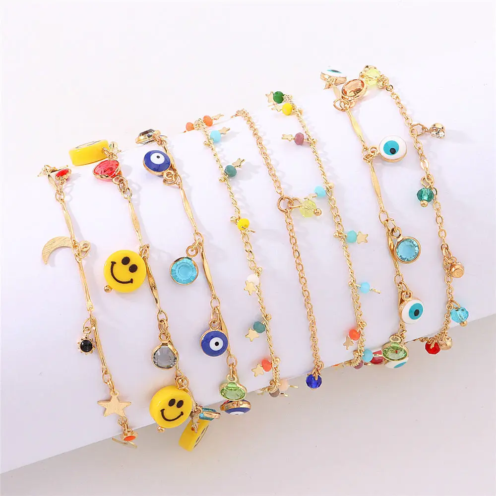 Мода смайлик с клипсами Дурной глаз красочные крошечные бусины кулон ножные