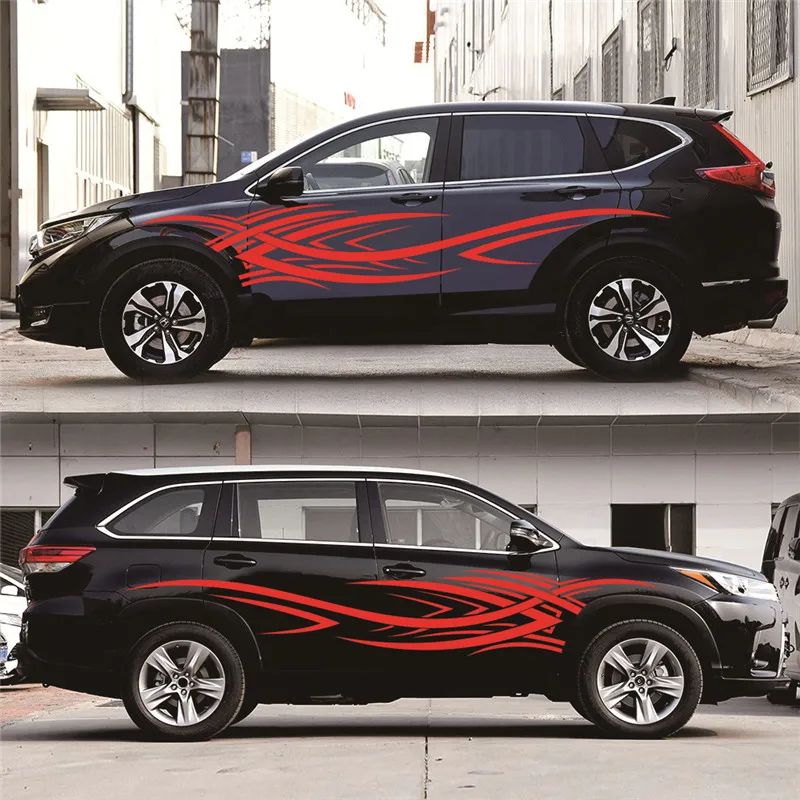 

2 шт. стикер для стайлинга автомобиля, двусторонний корпус автомобиля, персонализированная креативная наклейка с рисунком огня, Виниловая н...