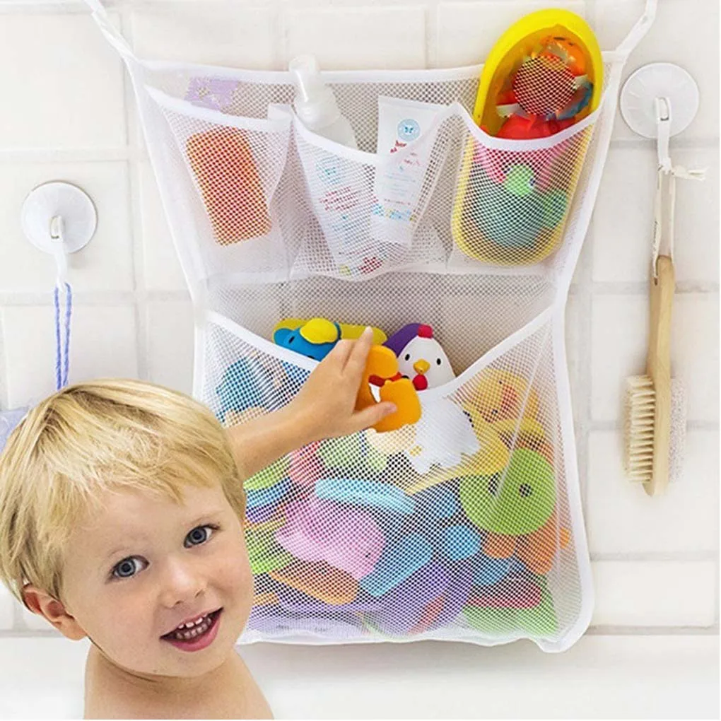

New Portable Bathroom Mesh Baby Child Toys Storage Bag 3 Small 1 Big Lattice Suction Cup Baskets Organizer Bags 33*45cm