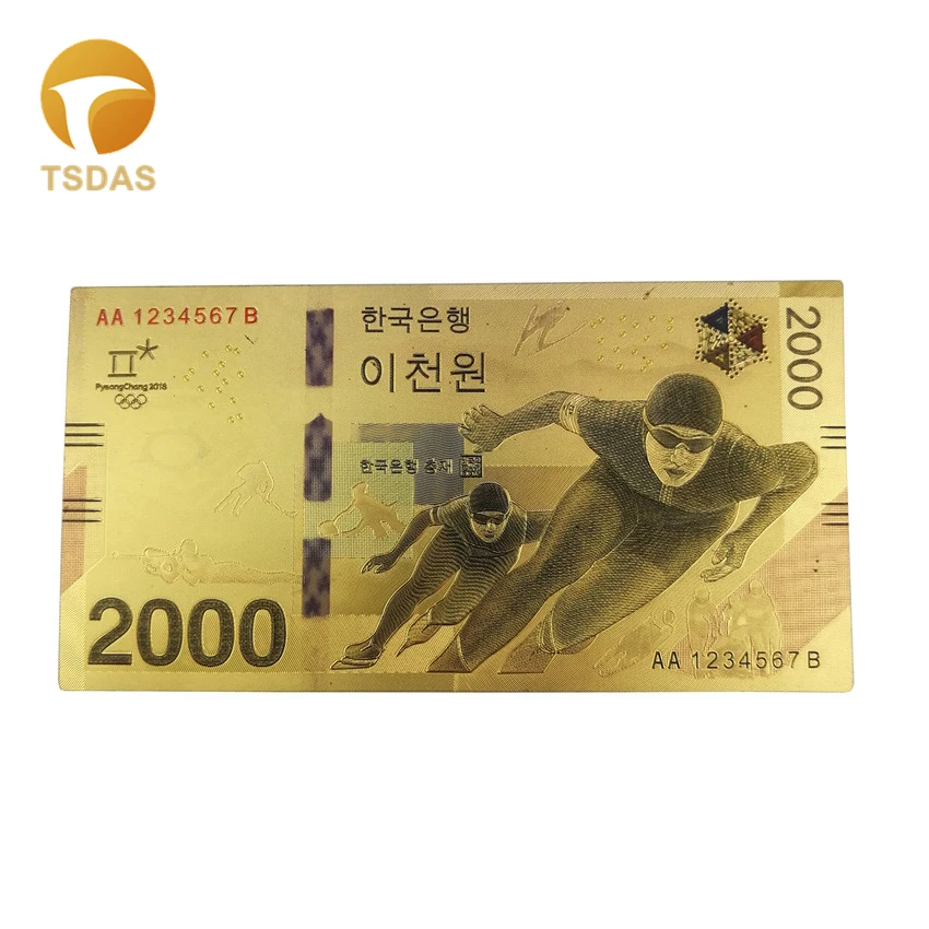 Яркие банкноты из 24-каратного золота Корея 2000 завоеванная Золотая фольга хорошие